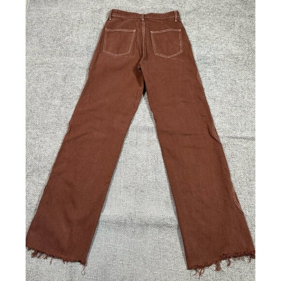 Zara Jeans Womens 4 28x33 Brown Wide Leg High Rise Raw Hem Boho - Picture 2 of 9